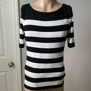 White House Black Market 3/4 Length Sleeve Striped Dress Top Decorative Buttons